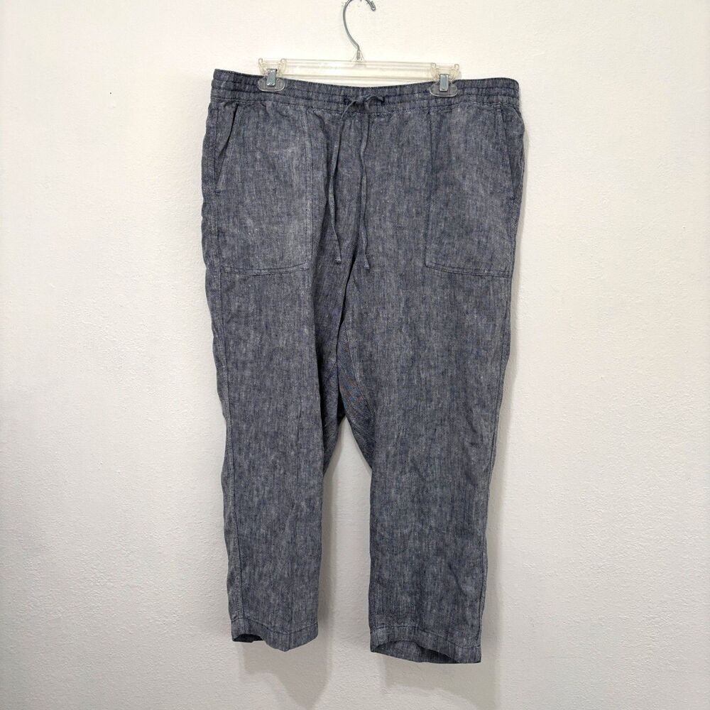Lands End Womens Cropped Linen Pants 16P Coastal Beach Minimalist Capsule Casual